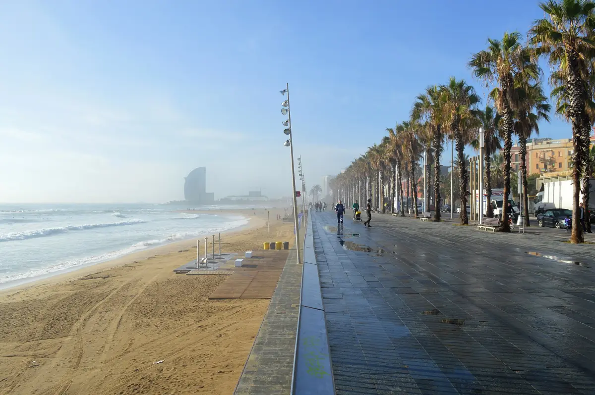 The beach and promenade of Barceloneta
