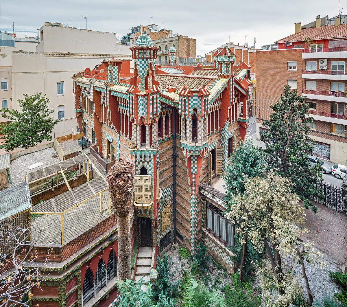 The tiled facade of Casa Vicens, Gaudí's first house
