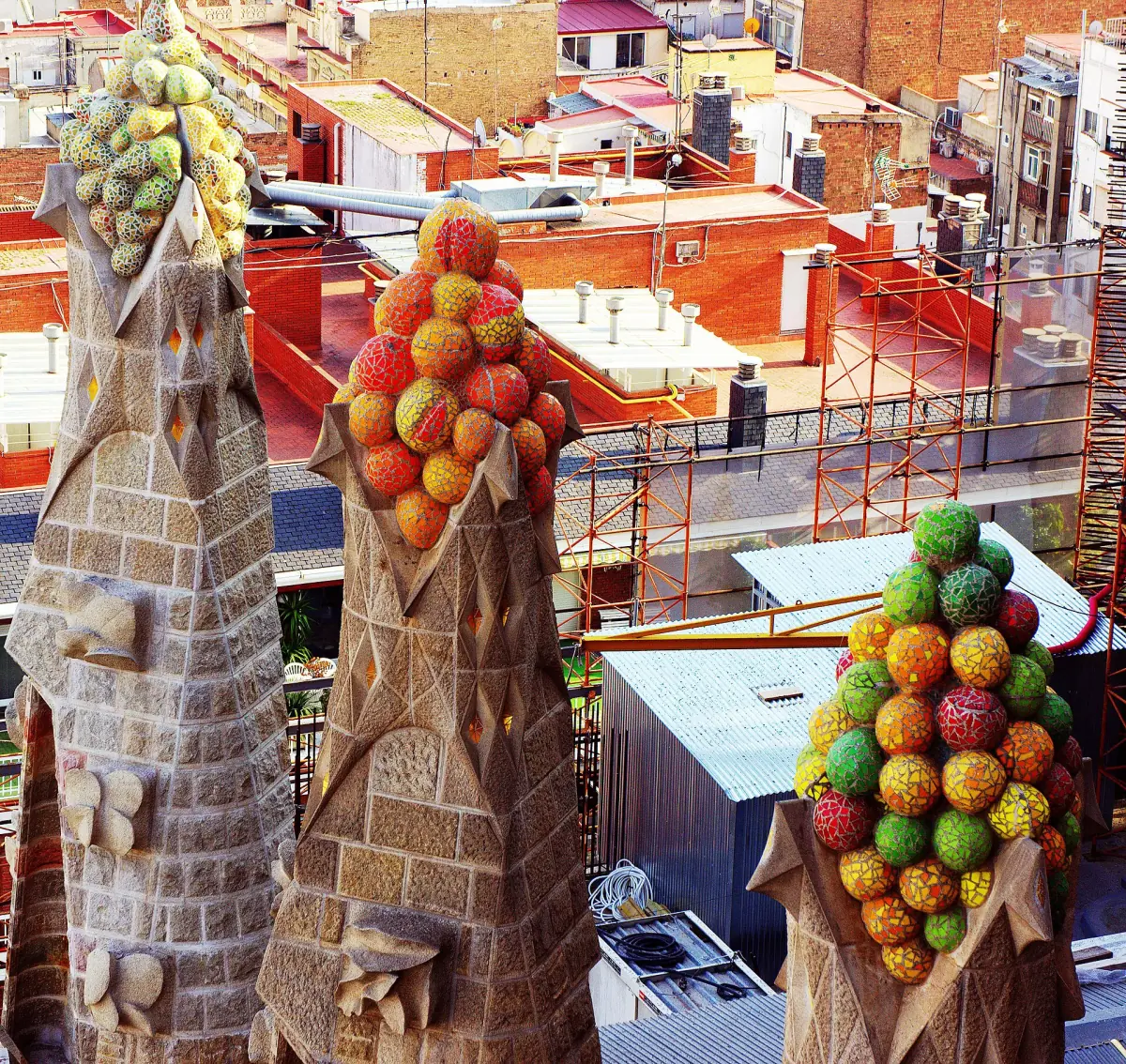 Colourful fruit-shaped pinnacles on the Sagrada Família