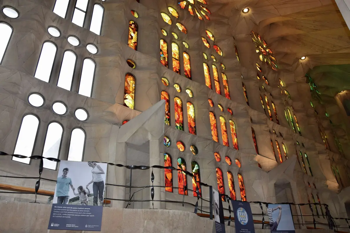Coloured light from the stained-glass windows inside the basilica